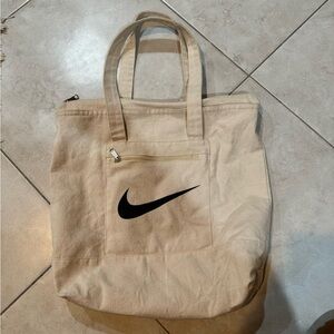 Nike canvas cream tote bag big swoosh